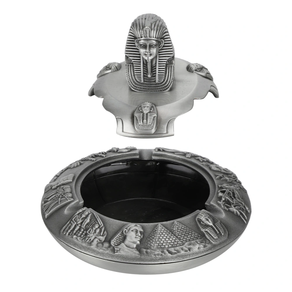 Metal Ashtray with Cover Retro Zinc Alloy Crafts Innovative Ornaments Egyptian Pharaoh shape(Tin )