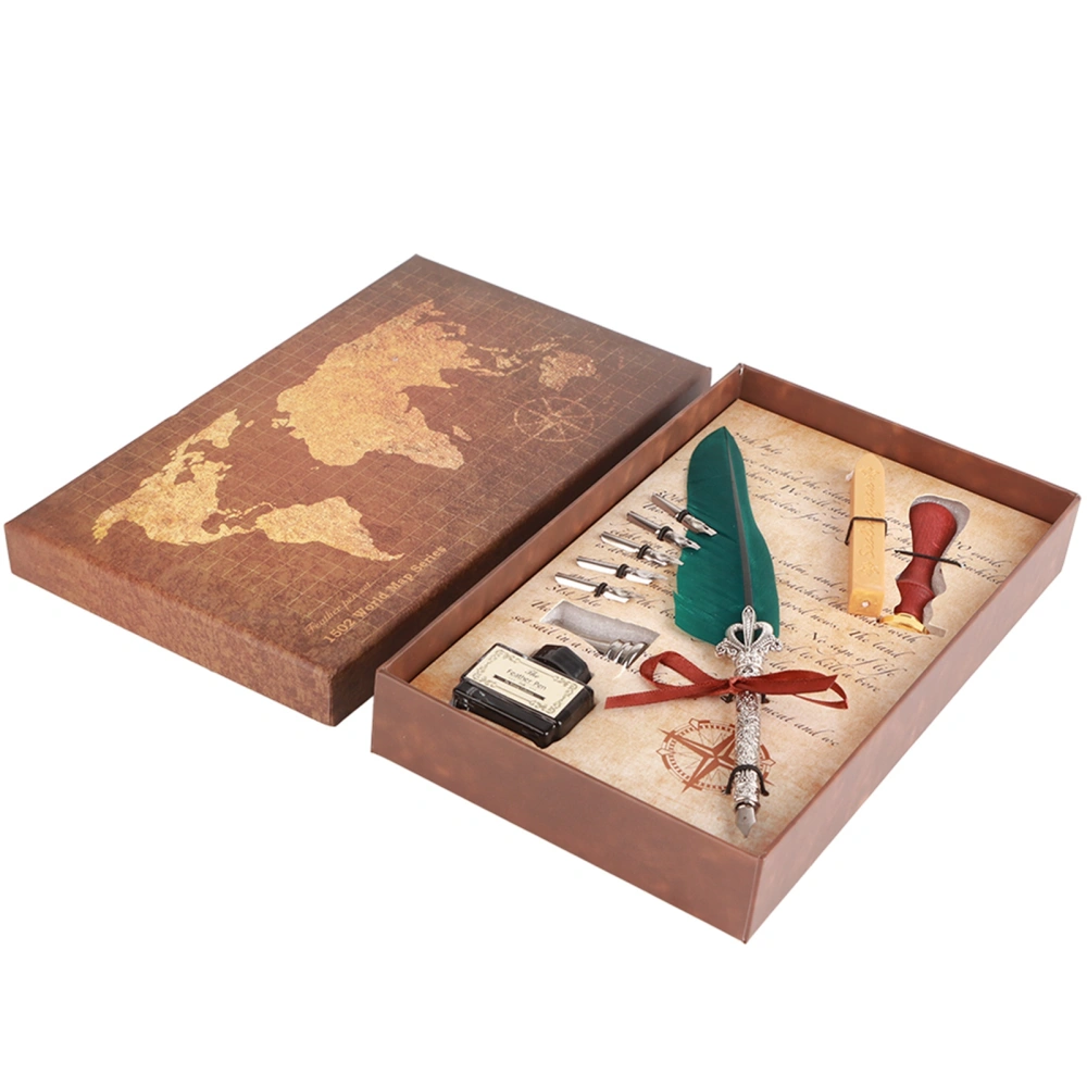 Feather Pen Set Dipped Ink Retro European British Fancy Calligraphy Practicing Gift Box