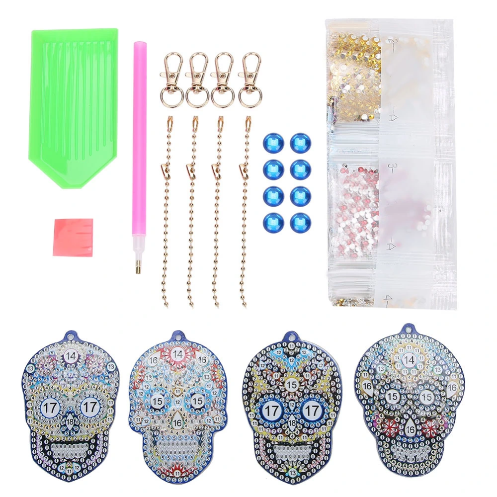 DIY Diamond Painting Keychain Skull Full Diamond Key Ring Bag Ornament Hanging Pendant4pcs