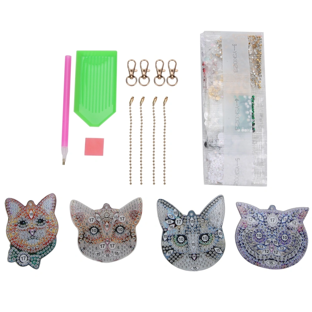 Handmade Cute DIY Full Rhinestones Painting Keychain Key Ring Decoration Pendant Ornament(Cat Head )