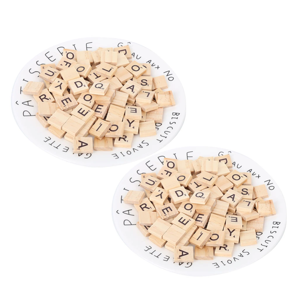 2 Set Wood Tiles Puzzle Blocks Crafts Educational Tools Handicrafts for 26 English AlphabetCapital English Alphabet Wood Plate Mixed Set