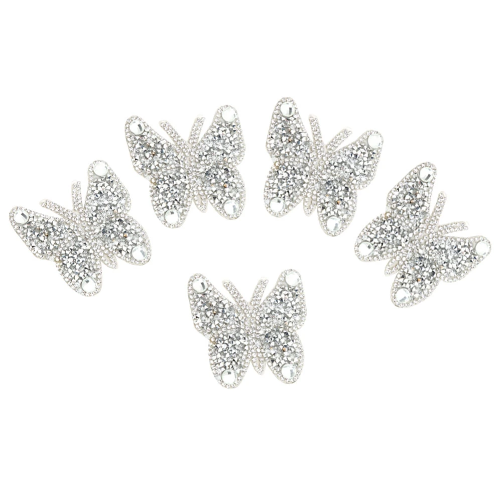 5pcs Rhinestone Cloth Patches Embroidery Sticker Hot Melt Glue Applique DecorSilver