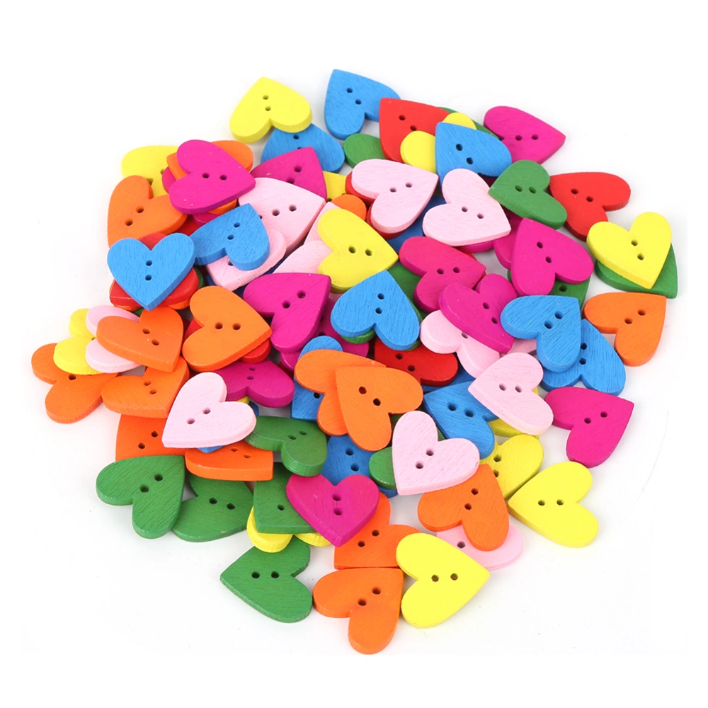 200Pcs Colorful Wood Button Retro Heart Shape DIY Clothes Decoration Accessories 20mmColorful Mixed