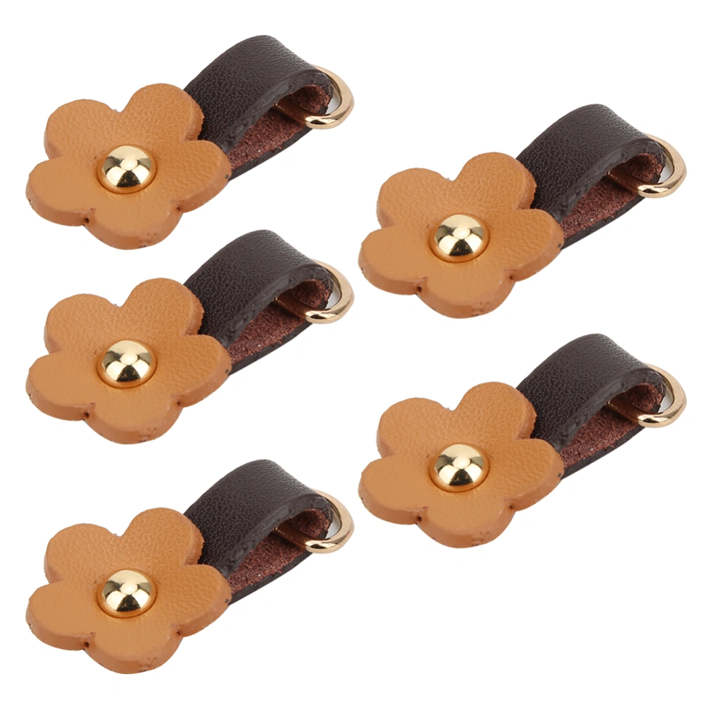 5Pcs Zipper Puller Heads Split Leather Flower Shape DIY Clothes Sewing AccessoriesBrown Yellow