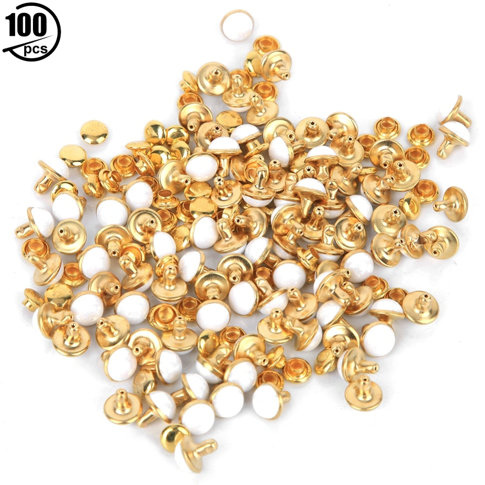 100 Sets 7.5mm Semi Circular Decorative Rivets DIY Clothes Bags Decoration Accessories(White )