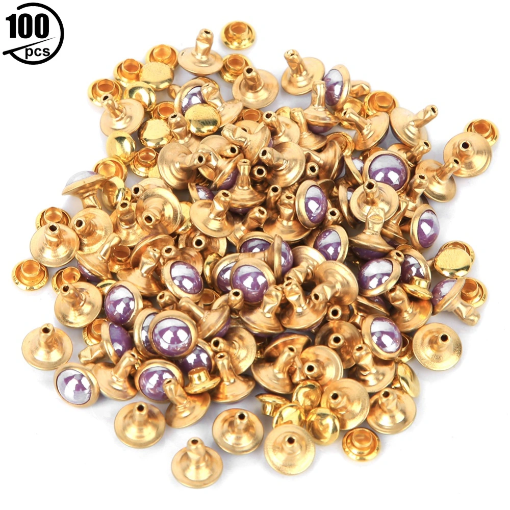 100 Sets 7.5mm Semi Circular Decorative Rivets DIY Clothes Bags Decoration Accessories(Purple )