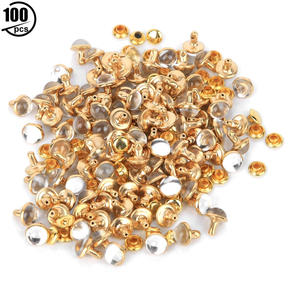 100 Sets 7.5mm Semi Circular Decorative Rivets DIY Clothes Bags Decoration Accessories(Transparent )