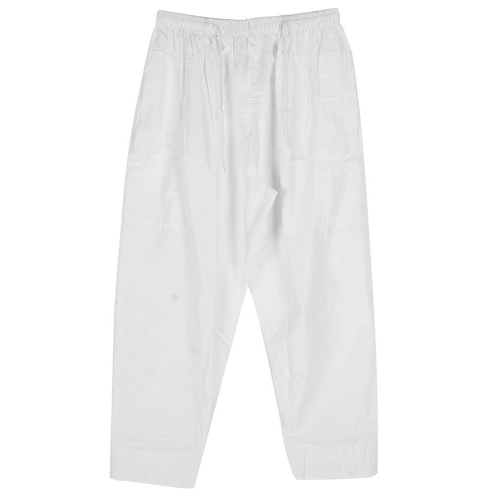 Men Muslim Pants Polyester Cotton LooseStyle with Waist Elastic Band Afghan Trousers Clothes(White XXL)