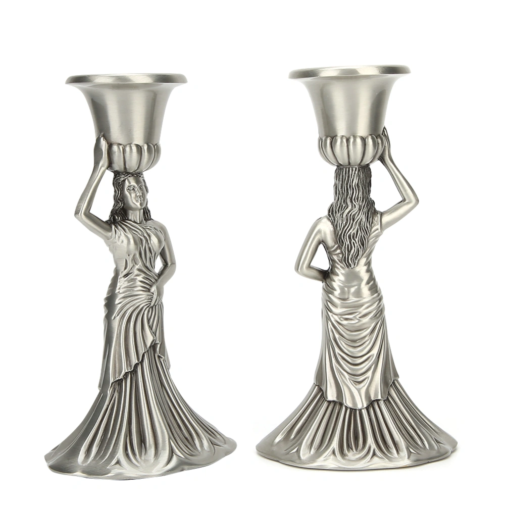 1 Pair Vintage Candle Stick Zinc Alloy Angel Shape Candlestick Drawing Room Decorative OrnamentAntique Tin