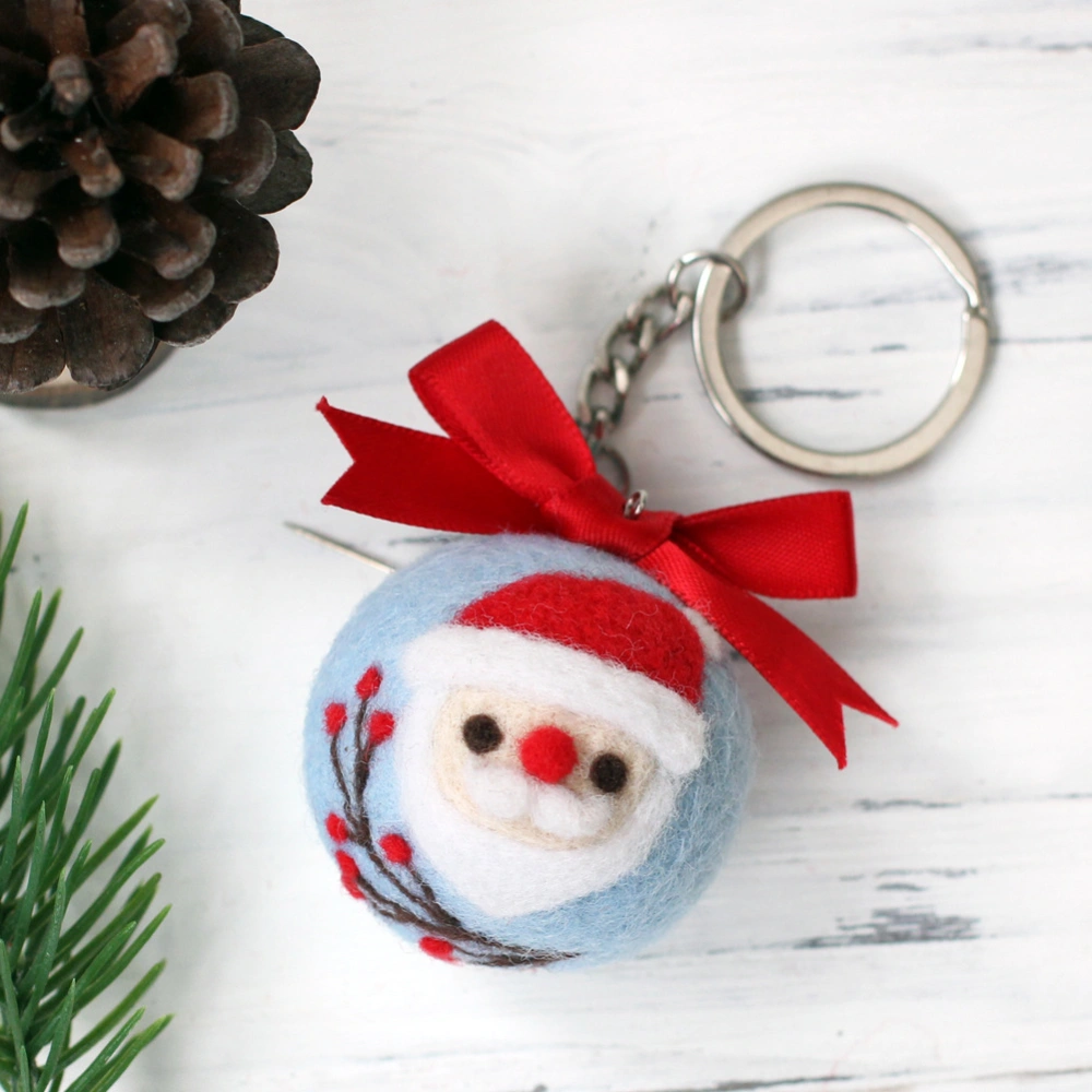 Needle Felting Material Bag Wool Felt Christmas Pattern Key Chain DIY Handcraft Keyring KitSanta Claus Key Chain