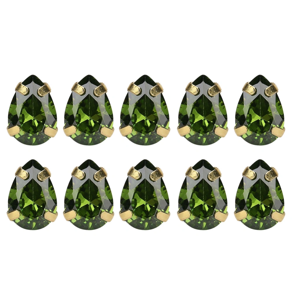 10Pcs Sewing Zircon Rhinestones Golden Claw DIY Bowknot Clothes Accessories 7x10mmGreen