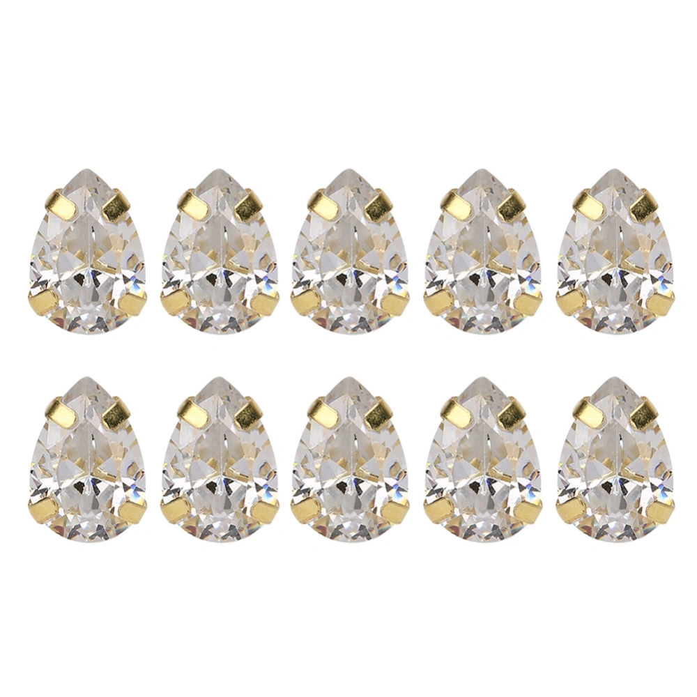 10Pcs Sewing Zircon Rhinestones Golden Claw DIY Bowknot Clothes Accessories 7x10mmWhite