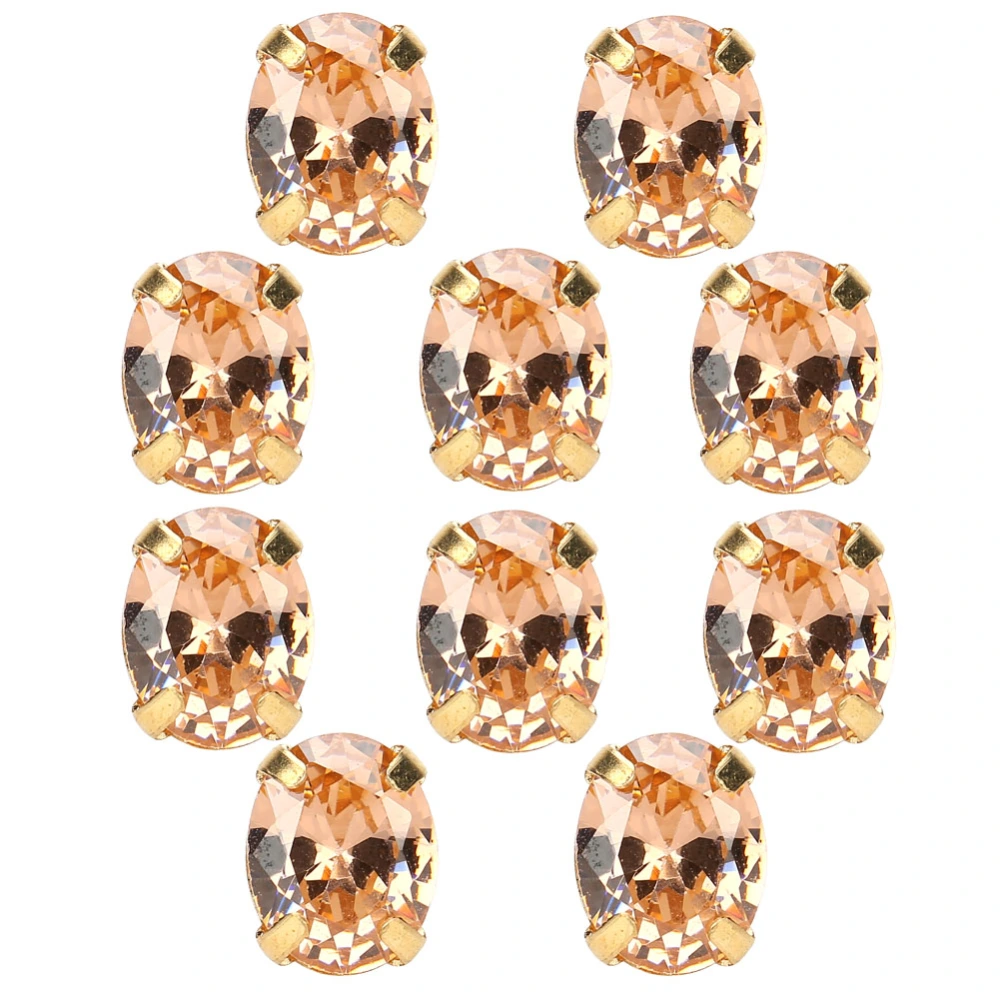 10Pcs Sewing Zircon Rhinestones Ellipse Shape DIY Shoes Clothes Accessories 8x10mmChampagne