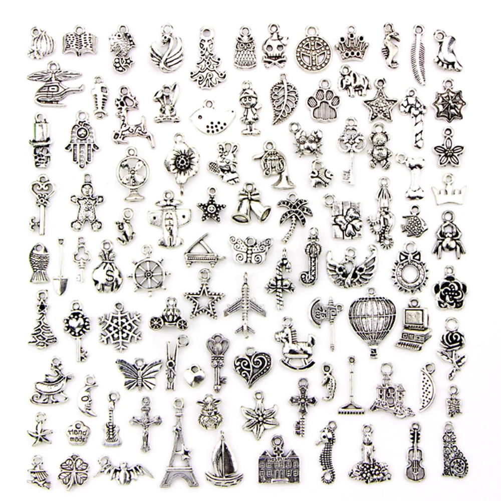 DIY Pendants Accessories Deep Silver Alloy for Hand Made Bracelet Jewelry Making(100pcs styles)