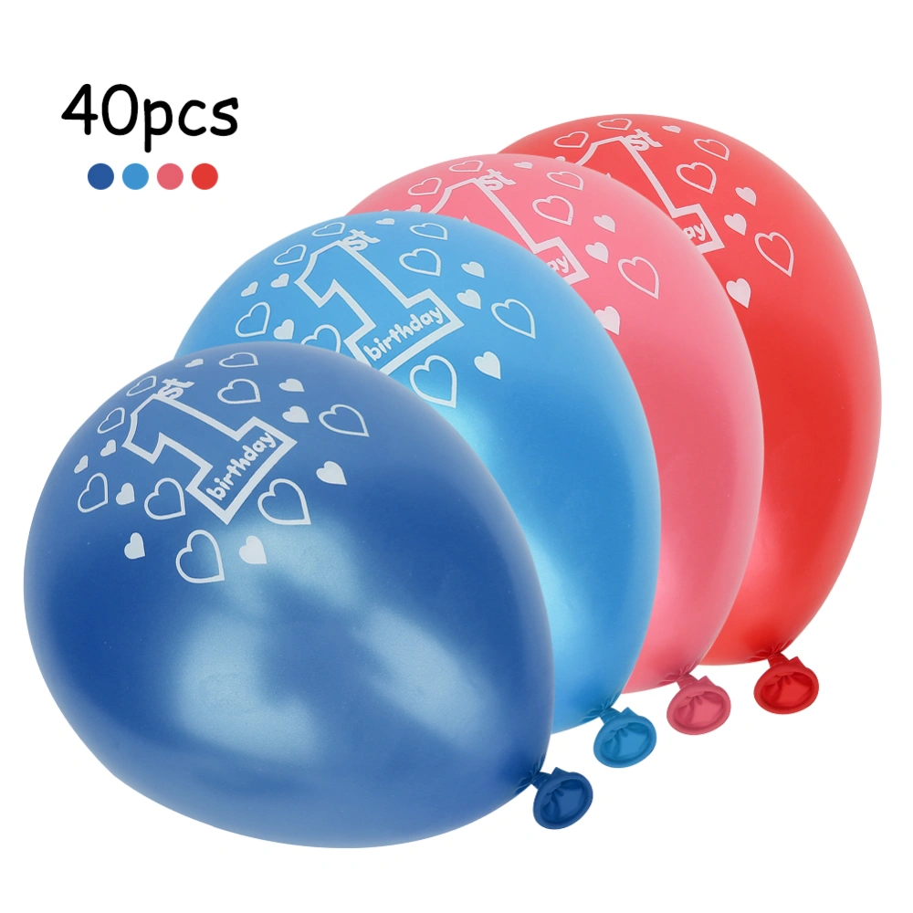 40Pcs Latex Balloon with Number 1 Pattern for Baby Years Birthday Party Anniversary Decorate