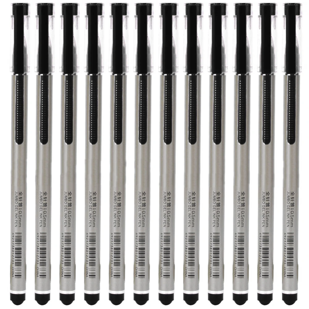 12pcs Gel Ink Pen 0.5mm Large Capacity Refill Sign Pen Student Stationery Office SuppliesBlack