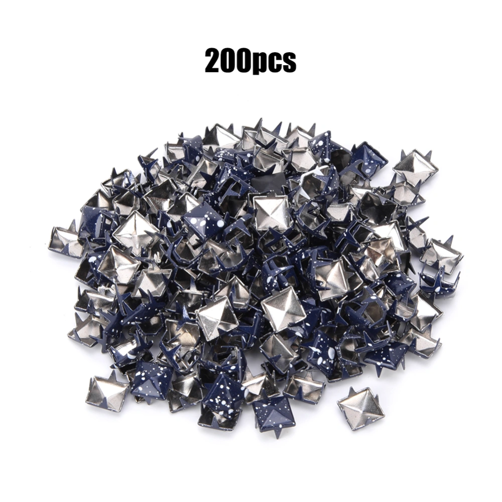 200Pcs Square Rivets Metal Stylish DIY Shoes Bags Hats Decoration Accessories 9mmDeep Blue Bottom White Dot