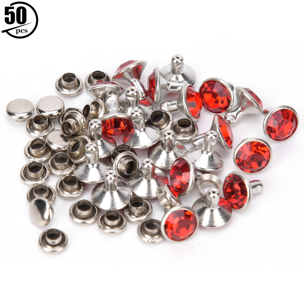 50 Sets Rhinestone Rivets Crystal Diamond Studs Leather Craft Bag Clothes Decoration8mm Silver Edge Red Diamond