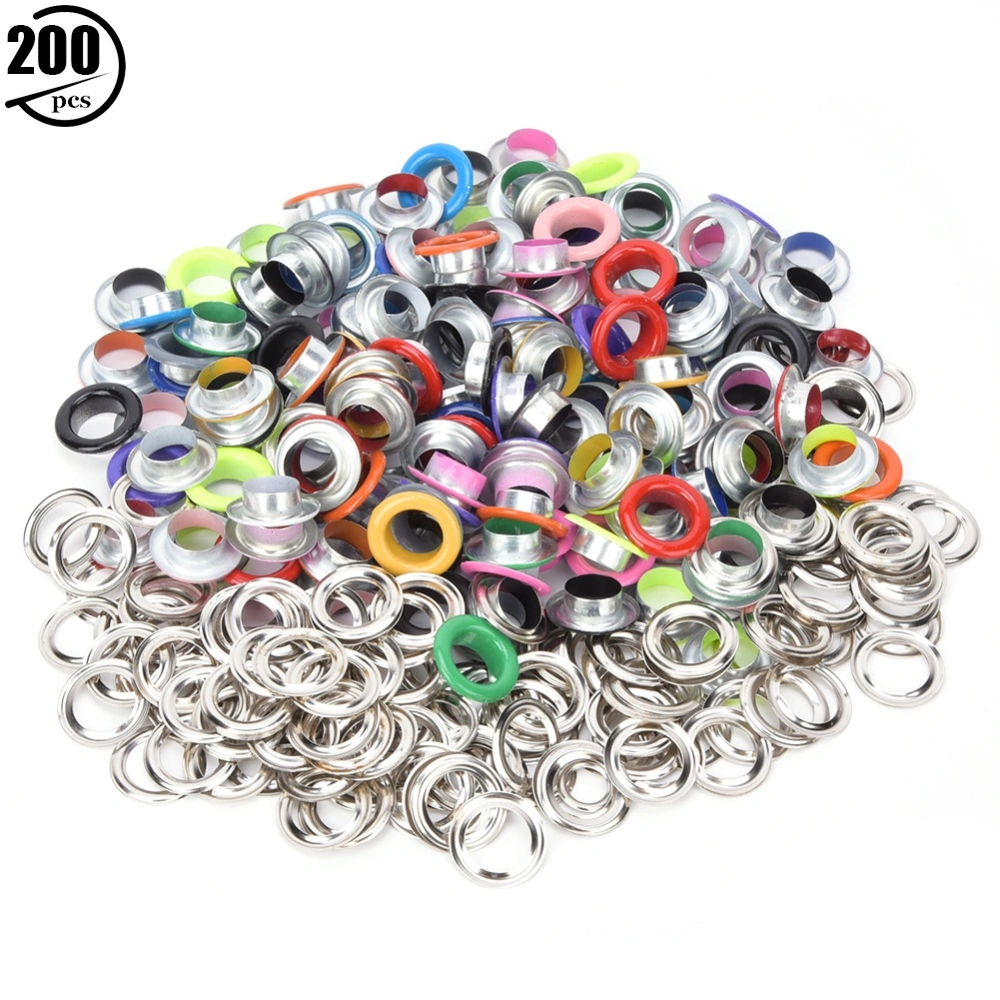 200Pcs Eyelet Iron Colorful Metal Grommet DIY Bag Shoes Clothes Decoration 8mm/10mm with 200Pcs Washer10mm