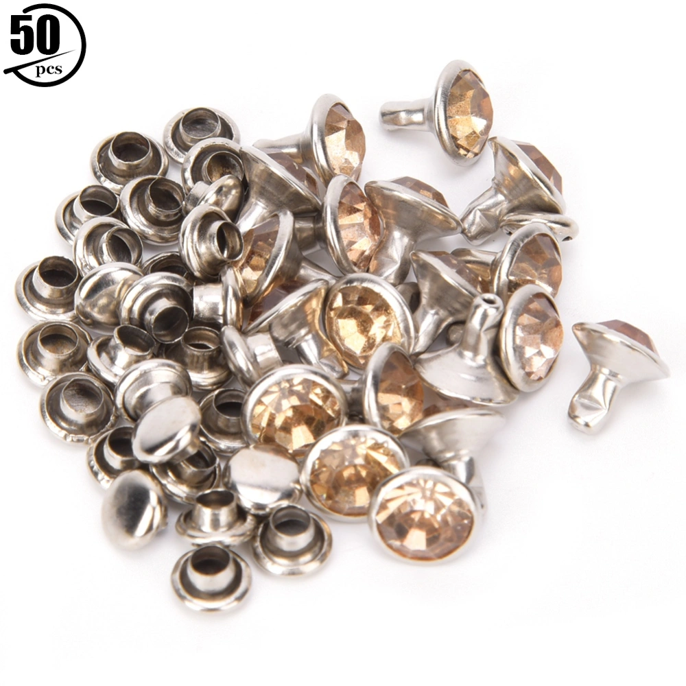 50 Sets Rhinestone Rivets Crystal Diamond Studs Leather Craft Bag Clothes Decoration8mm Silver Edge Yellow Diamond