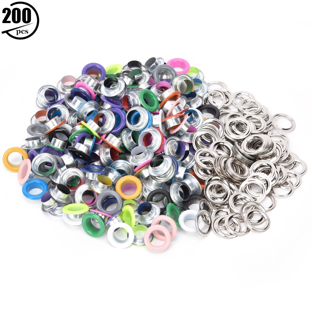 200Pcs Eyelet Iron Colorful Metal Grommet DIY Bag Shoes Clothes Decoration 8mm/10mm with 200Pcs Washer8mm