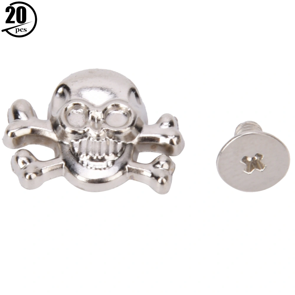 20PCS DIY 15mm Punk Skull with Bone Rivet Gothic Ornaments / Luggage AccessoriesGhost Head with Bone Silver