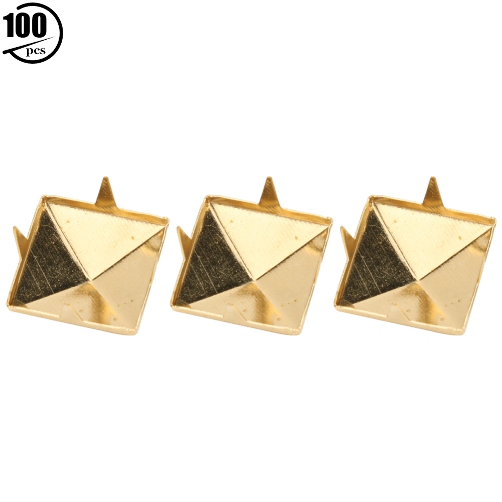 100pcs Square Pyramid Punk Rivets 4 Claw Metal Studs for Bracelets Clothing Shoes HandbagGold 10mm