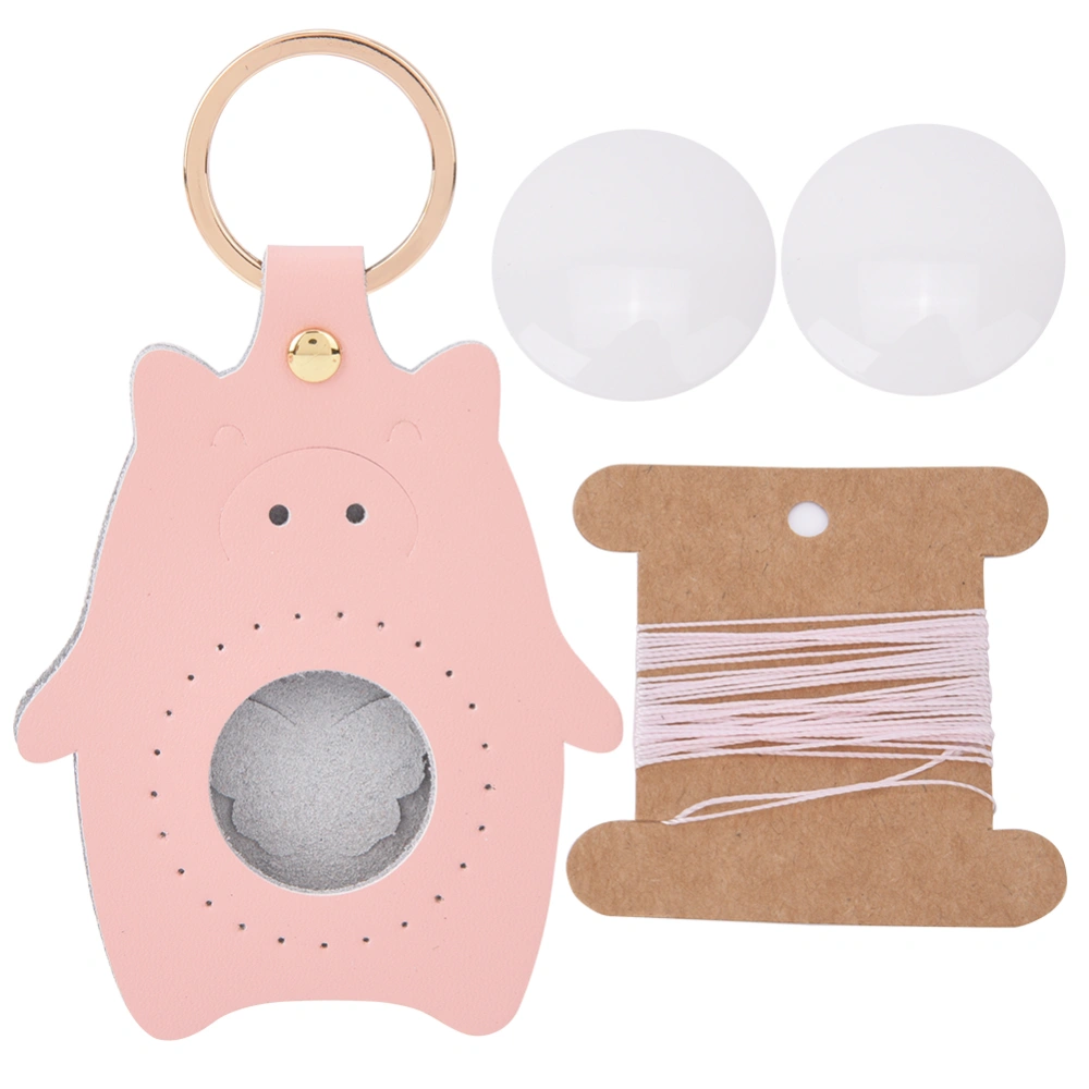 Key Chain Accessories Split Leather Pig Pattern DIY Hand-Made Key Chain Craft GiftCrystal Pink