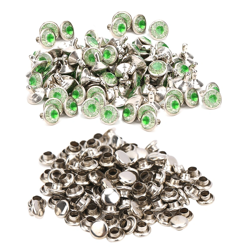 100PCS Crystal Rhinestone Pipe Diamond Rivet for Luggage / Shoes / Hats / Clothing Accessories9mm Green Heart White Diamond