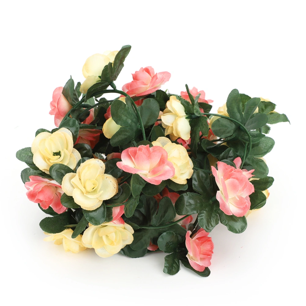 Artificial Rose Flower Vine Cloth with Green Leaves Home Wedding Garden Decoration Hanging Accessories(Champagne Pink White )