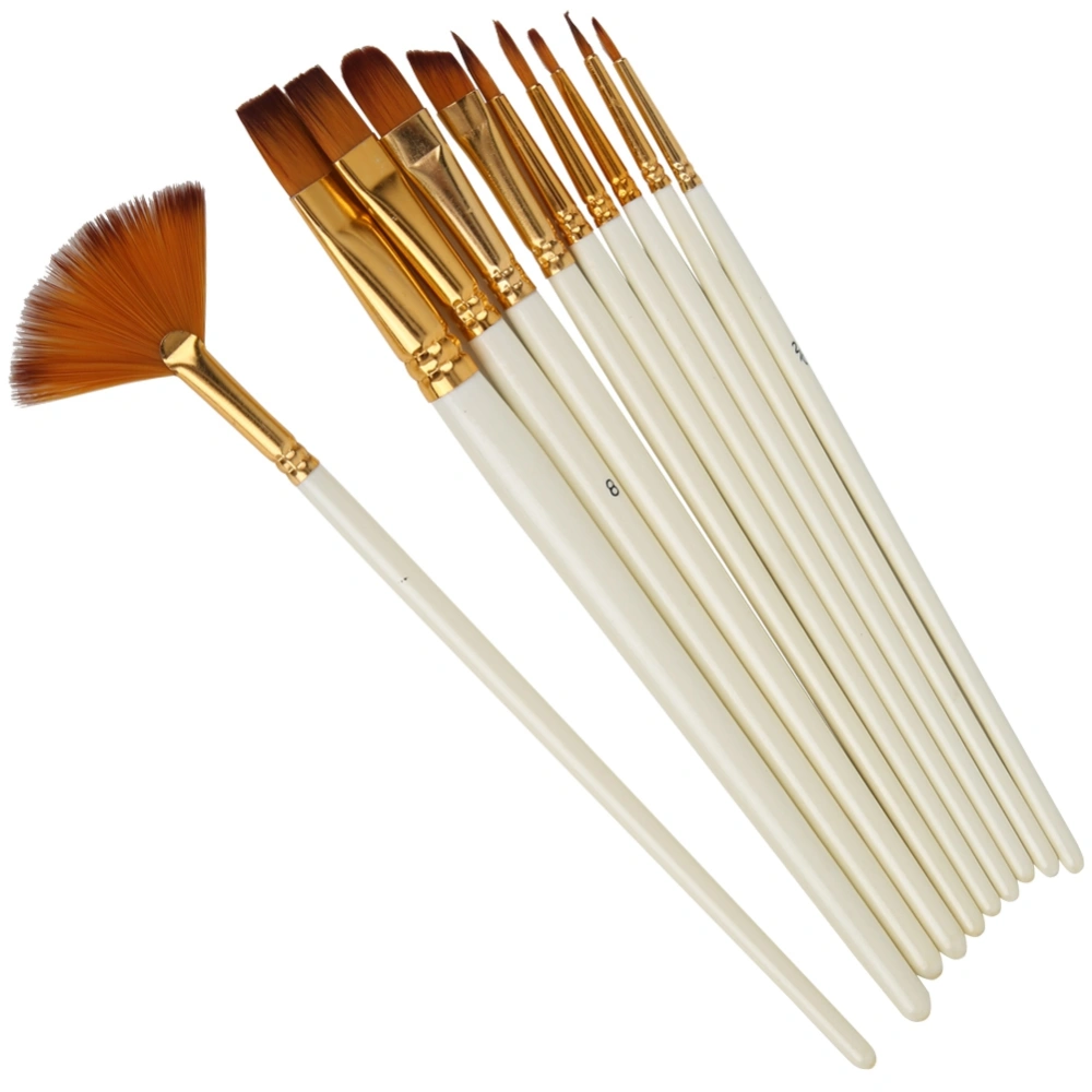 10Pcs Paint Brush Nylon Hair Wood Rod Fan Shape Watercolor Painting Art Supplies