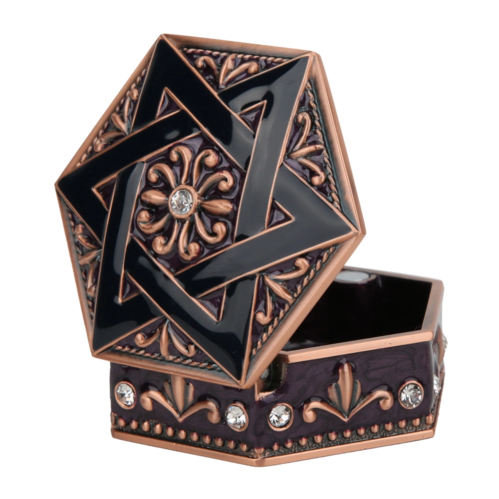 Alloy Hexagram Shaped Jewelry Storage Box Rhinestone Inlaid Earring Organizer Home Decoration Gifts