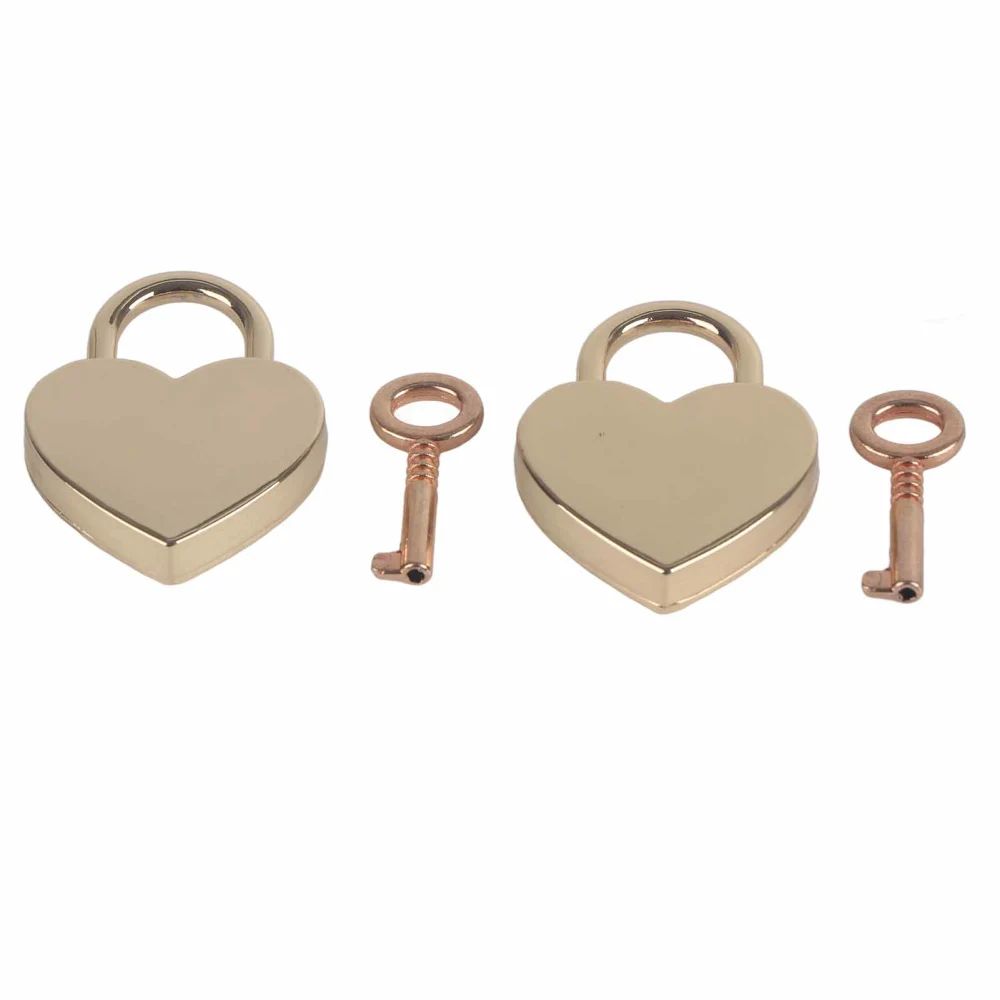 2 Sets Heart Lock Metal Vintage Padlock Household Craft Supplies with Keys 30x39mmRose Gold