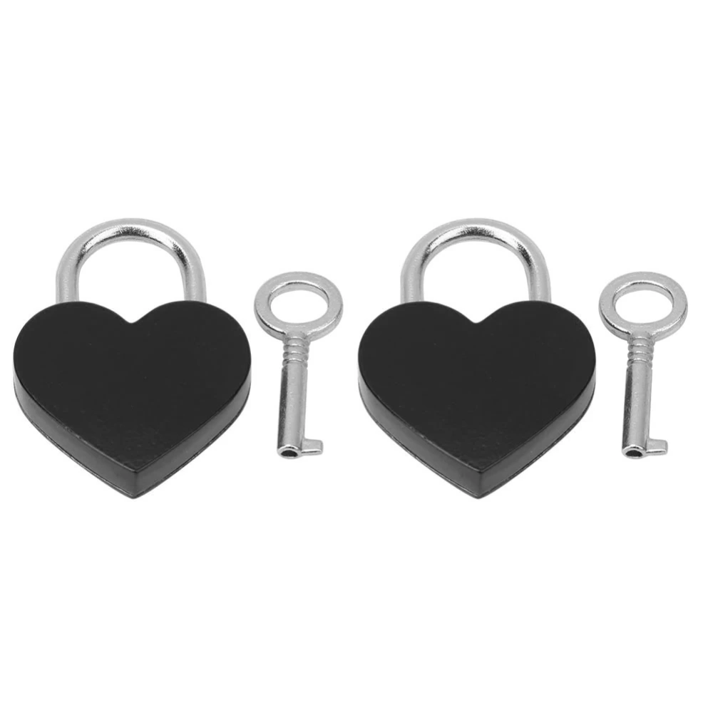 2 Sets Heart Lock Metal Colorful Exquisite Padlock Household Craft Supplies with Keys 30x39mmBlack