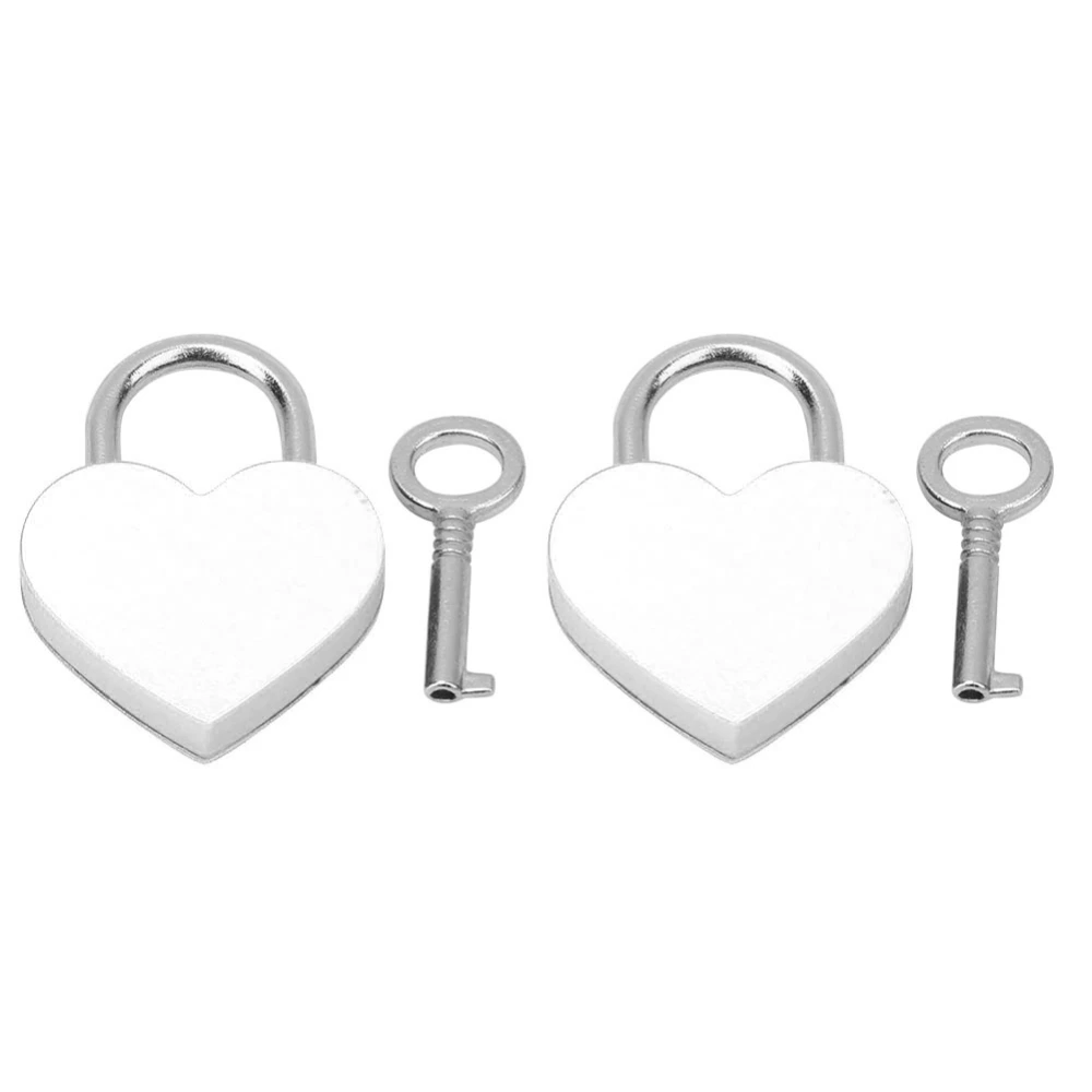 2 Sets Heart Lock Metal Colorful Exquisite Padlock Household Craft Supplies with Keys 30x39mmWhite