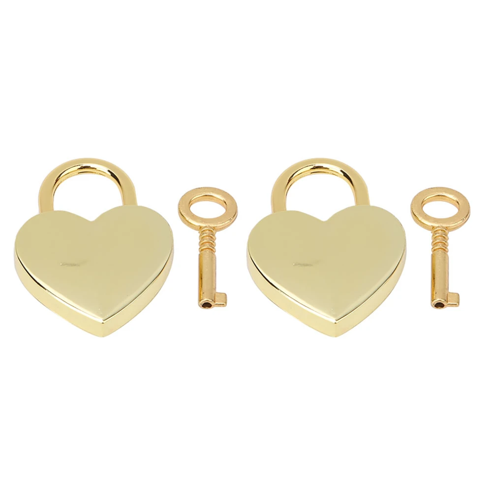 2 Sets Heart Lock Metal Vintage Padlock Household Craft Supplies with Keys 30x39mmImitation Gold