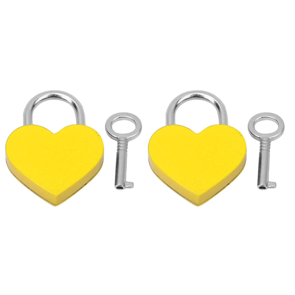 2 Sets Heart Lock Metal Colorful Exquisite Padlock Household Craft Supplies with Keys 30x39mmYellow