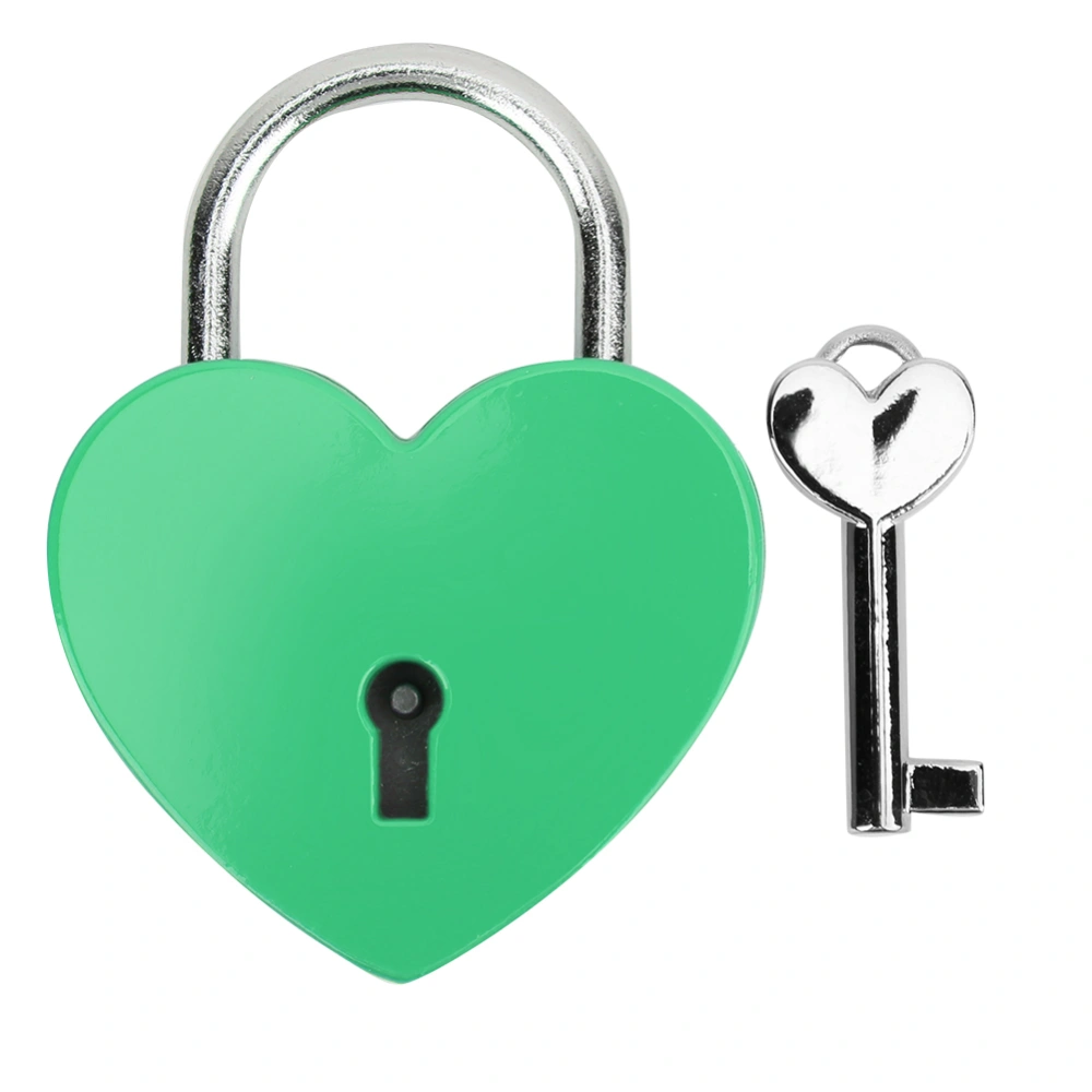 Heart Lock Metal Colorful Exquisite Padlock Household Craft Supplies with Key 45x59mmGreen