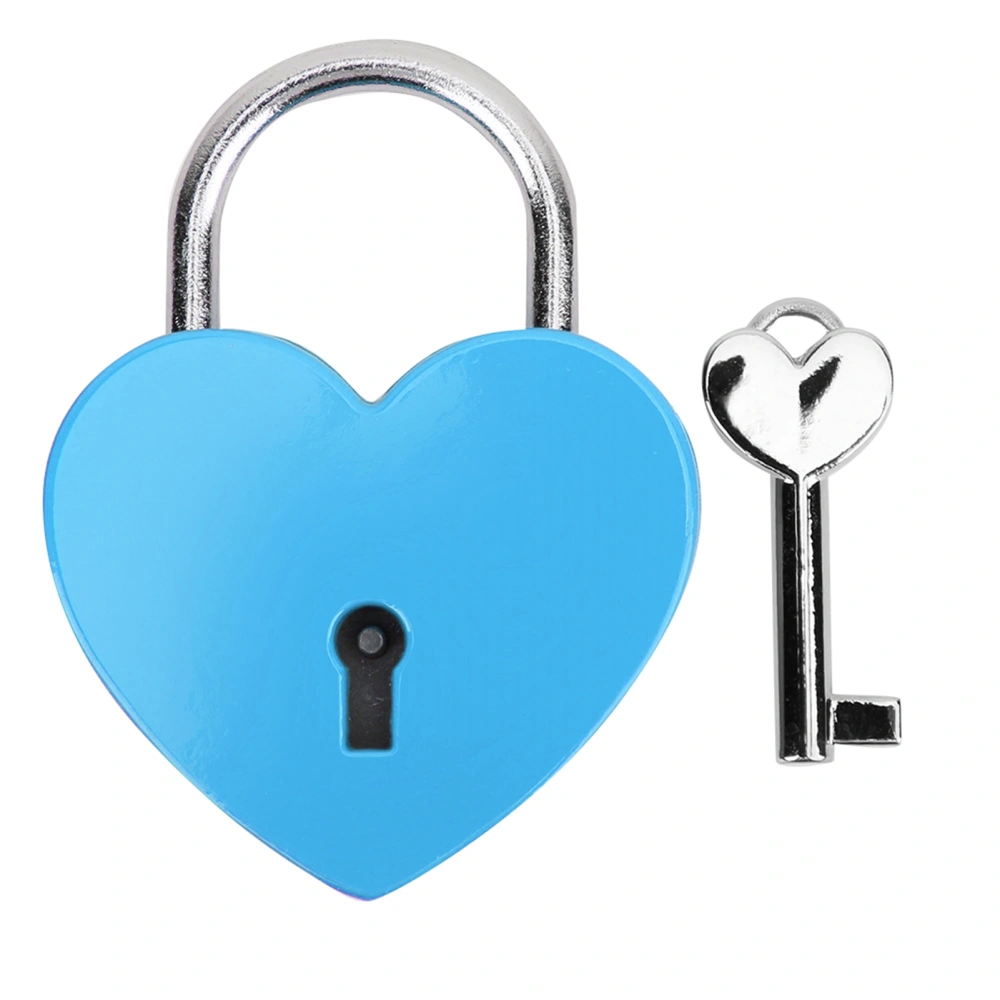 Heart Lock Metal Colorful Exquisite Padlock Household Craft Supplies with Key 45x59mmBlue