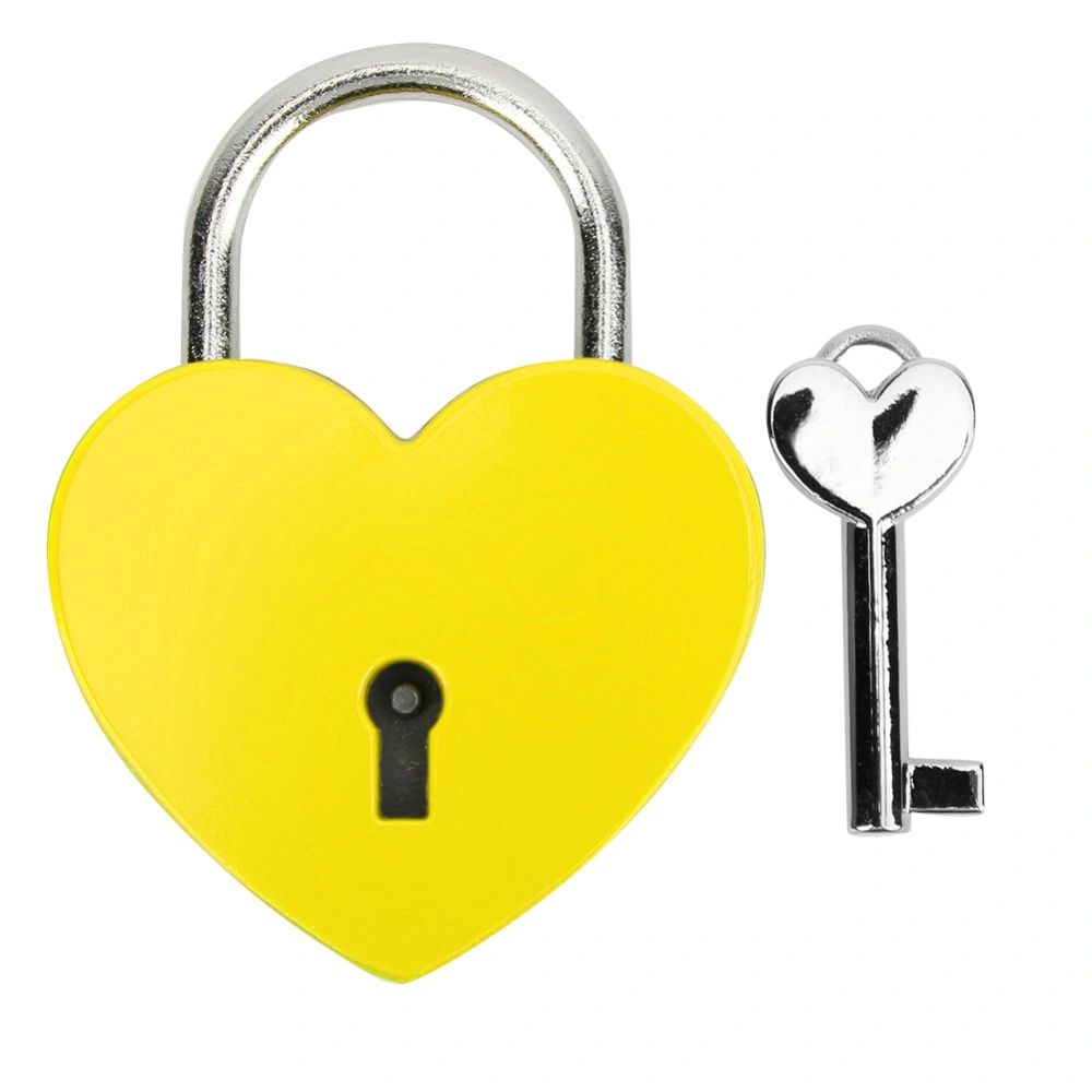 Heart Lock Metal Colorful Exquisite Padlock Household Craft Supplies with Key 45x59mmYellow