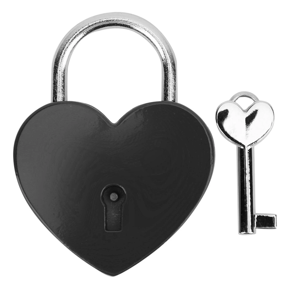 Heart Lock Metal Colorful Exquisite Padlock Household Craft Supplies with Key 45x59mmBlack