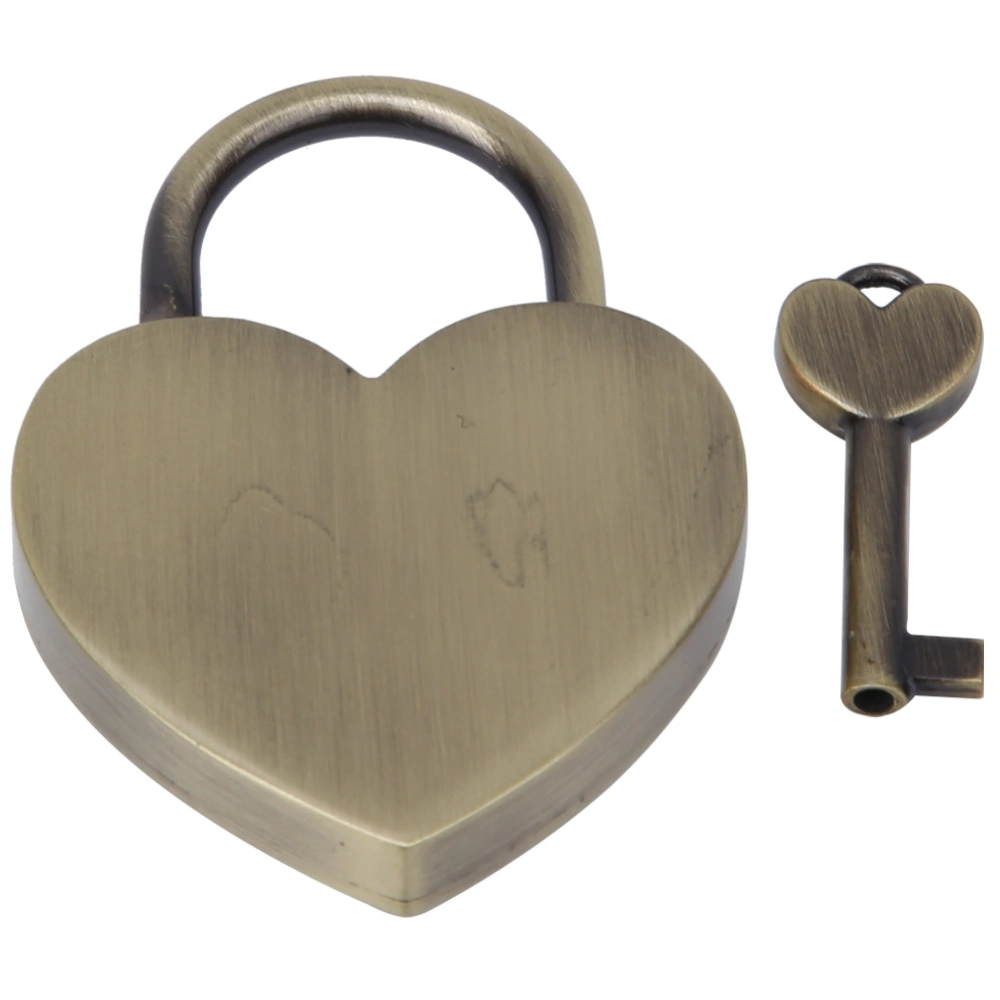 1 Set Heart Lock Metal Vintage Padlock Household Craft Supplies with Key 45x59mmAncient Gold