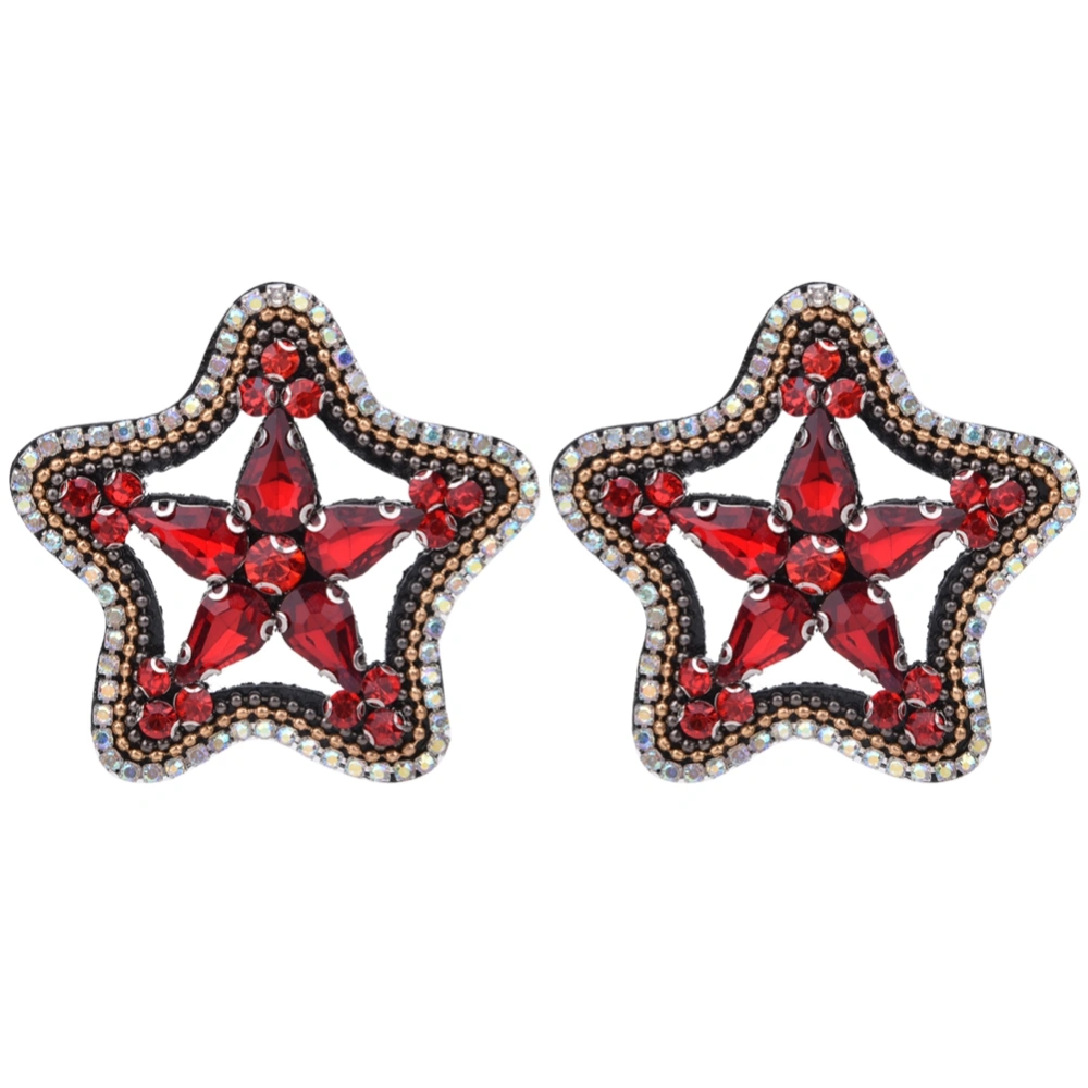 2pcs Star Beaded Patch Faux Glass Crystal Rhinestone Sew On Applique Clothing Bag DecorationRed