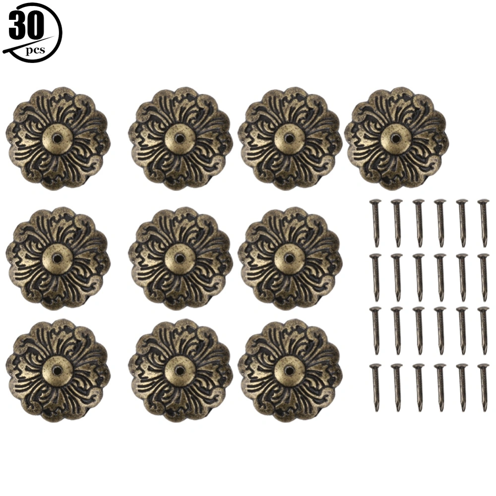 30Pcs Upholstery Nail Retro Flower Shape Cyan Bronze Zinc Alloy Furniture Hardware Accessories