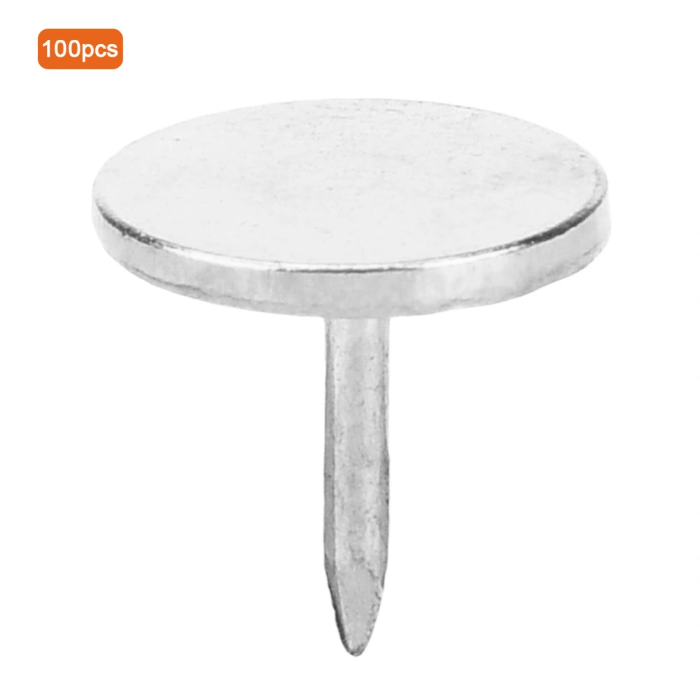 100Pcs Flat Head Upholstery Nail Round Antique Furniture Decorative Drawing PinSilver 9 x 8mm