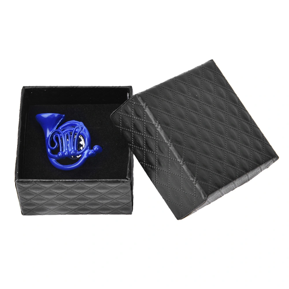 Brooch Pin Blue Metal Horn Shape with Gift Box Clothes Bag Decoration Accessories