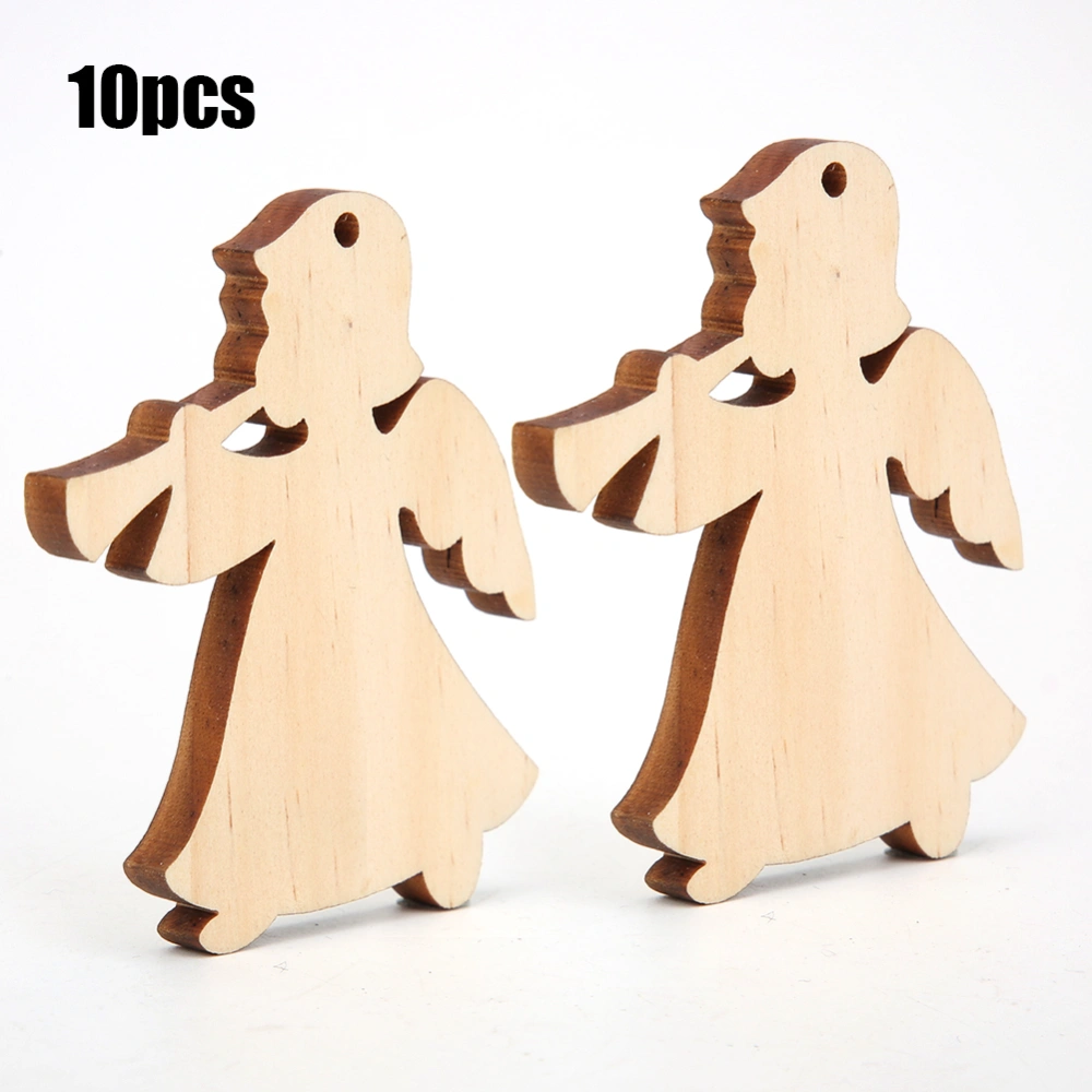 10Pcs Wooden Hanging Plates DIY Hand Made Craft New Year Christmas Tree Decoration Supplies with Rope(NO.18 )