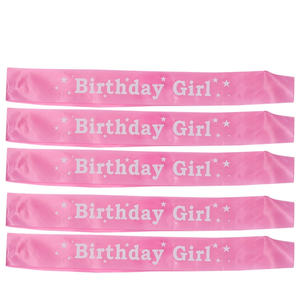 5Pcs Party Shoulder Straps Pink Polyester Birthday Girl Ribbon Clothes Decoration SuppliesBirthday Girl