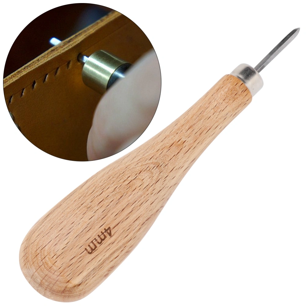 Rhombus Awl Steel Cone Punching Leather Tool Beech Handle Diamond Point Awl (4mm )