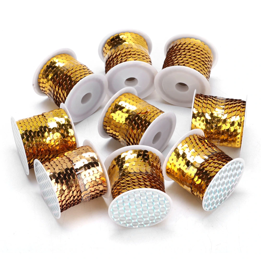 9 Rolls Sequin String 6mm Art Craft PVC Cloth Auxiliary Decorative Accessory 5Yard (Golden )